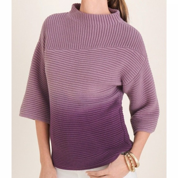 Chico's Sweaters - Chicos Sweater Women's Size 2 Large Mauve Purple Ombré 3/4 Sleeve Mock Neck